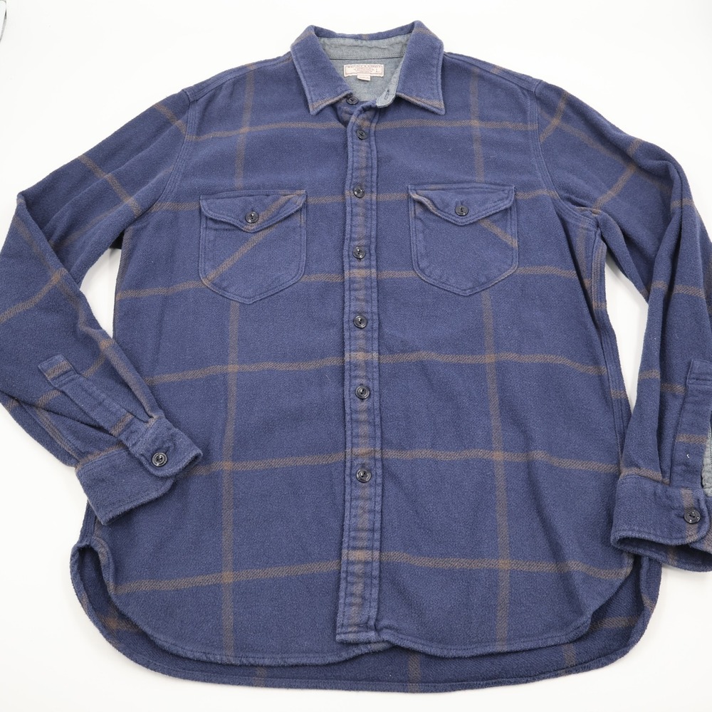 Wallace & Barnes Flannel Shirt Mens Large Navy Blue Windowpane Plaid‎ Workwear